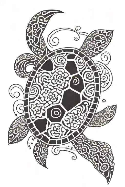 flower turtle swimming gracefully tattoo design idea