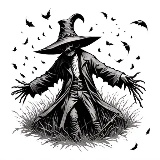 scarecrow surrounded by falling tattoo design idea