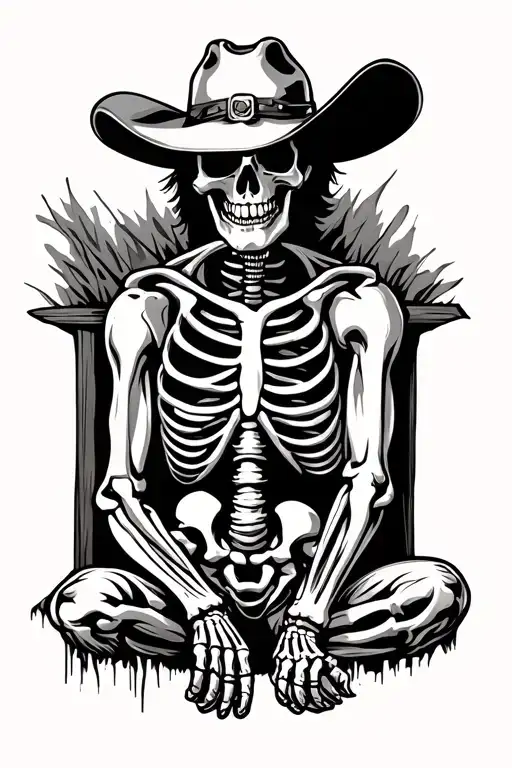 skeleton cowboy resting tattoo design idea