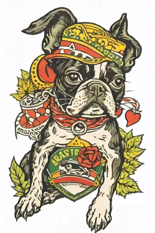 boston terrier and wisconsin badgers and green bay packers tattoo design idea