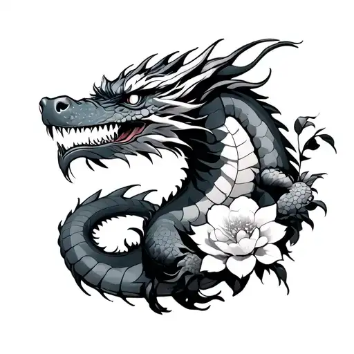 spawns a dragon with Japanese flowers  tattoo design idea