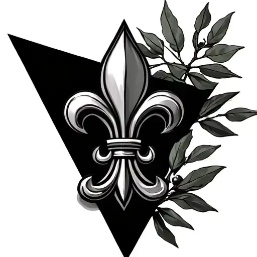 Fleur -de -lis surrounded by branch of bay leaf and olive tree all in triangles tattoo design idea
