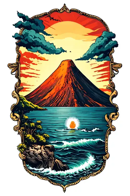 Design a tattoo that combines Naples (Italy), vesuvio , sea with symbols of human rights activism, using dotwork style tattoo design idea