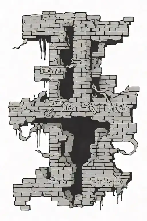 words of 7 deadly sins in brick wall being torn tattoo design idea