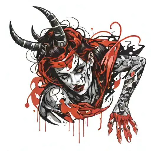 demonic woman with beauty body and messy soul leaving the body tattoo design idea