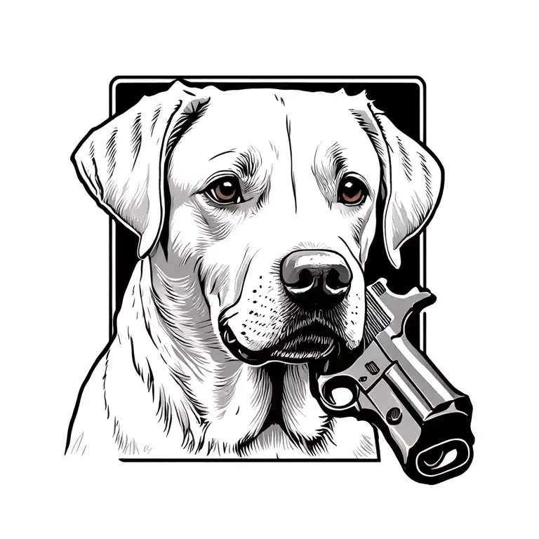 labrador dog with gun tattoo design idea