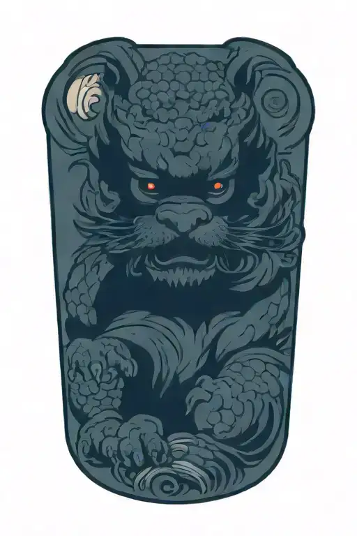 Foo dog holding ball tattoo design idea