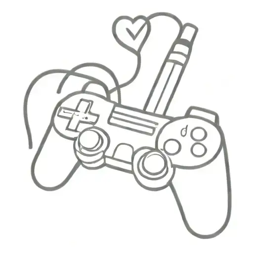 A minimalist design of a video game controller intertwined with a pencil to represent your love for gaming and creating content tattoo design idea