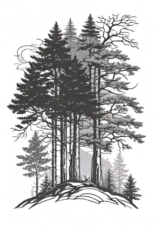 two tall evergreen trees two shorter trees tattoo design idea