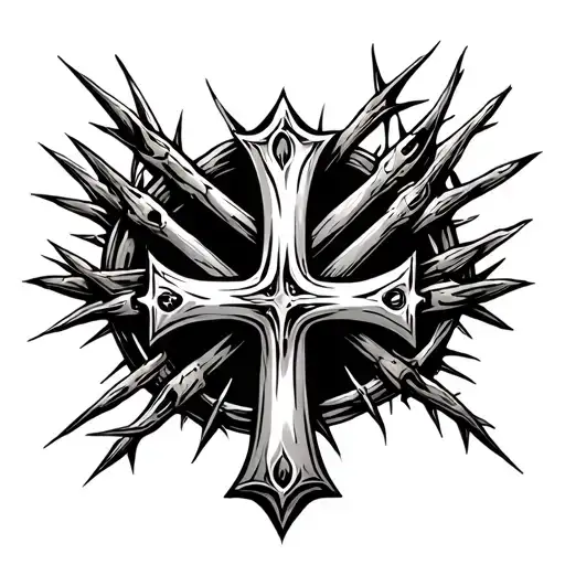 3 nail cross with crown of thorns tattoo design idea
