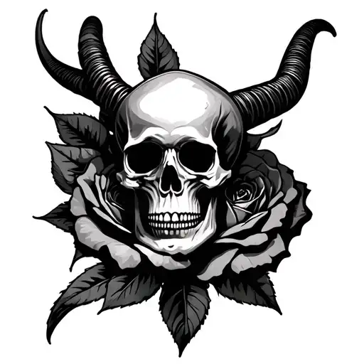 skull and rose and sine capricorn tattoo design idea
