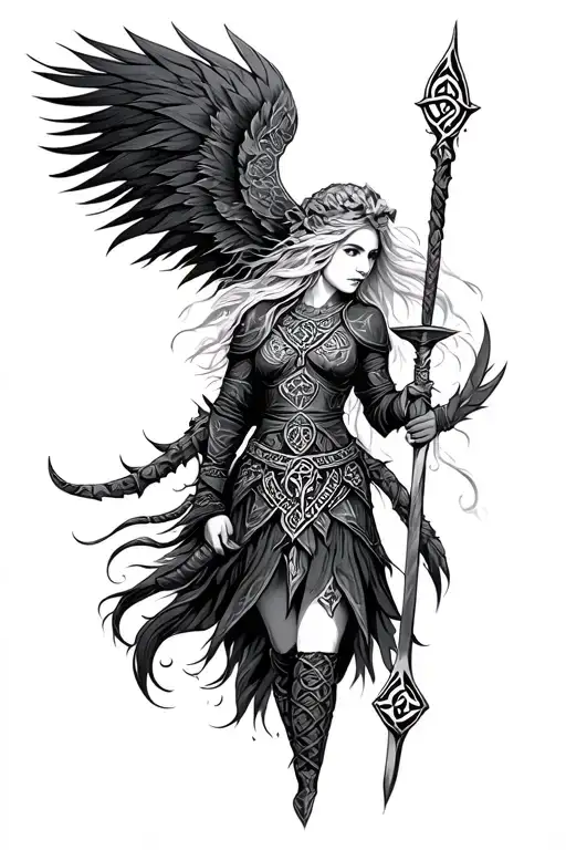 Celtic Scottish warrior woman tattoo design idea