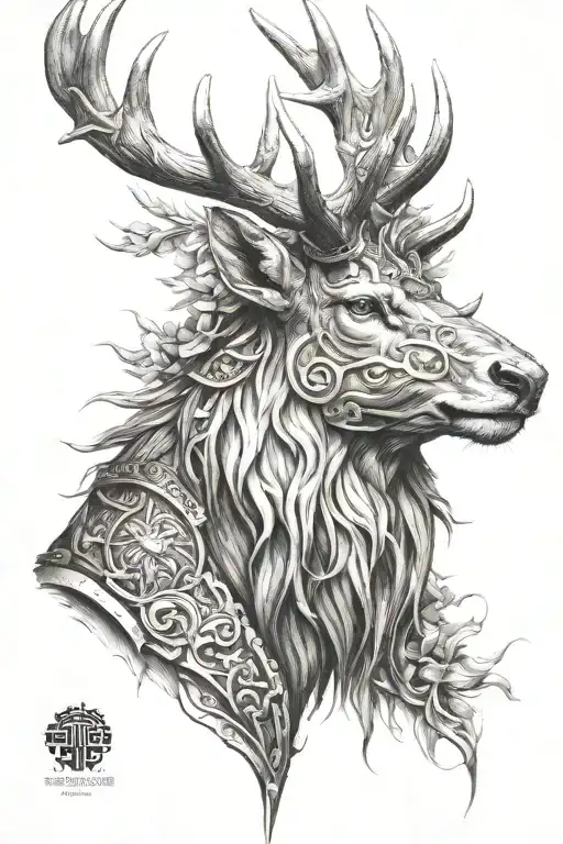 powerfull warrior stag head profil tattoo design idea