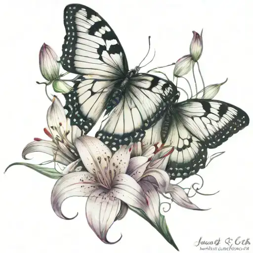 spider lily flowers and lunar moth tattoo design idea