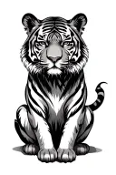 forest with eye and minimal tiger figure sitting tattoo design idea