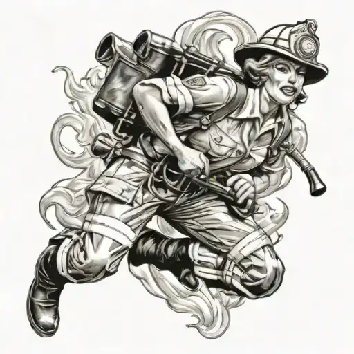 sexy  Pinup lady as firefighter battling flames  tattoo design idea