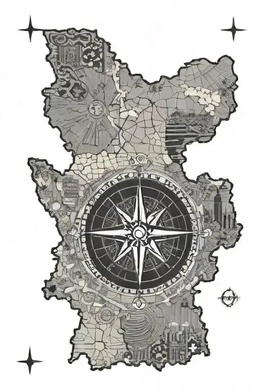 Idaho map outline filled with compass tattoo design idea