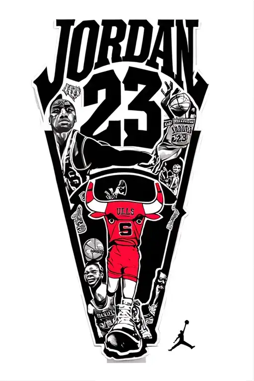 "JORDAN 23" "JORDAN 23" michael jordan jumpman logo with chicago bulls tributes throughout or hidden in the logo.  tattoo design idea
