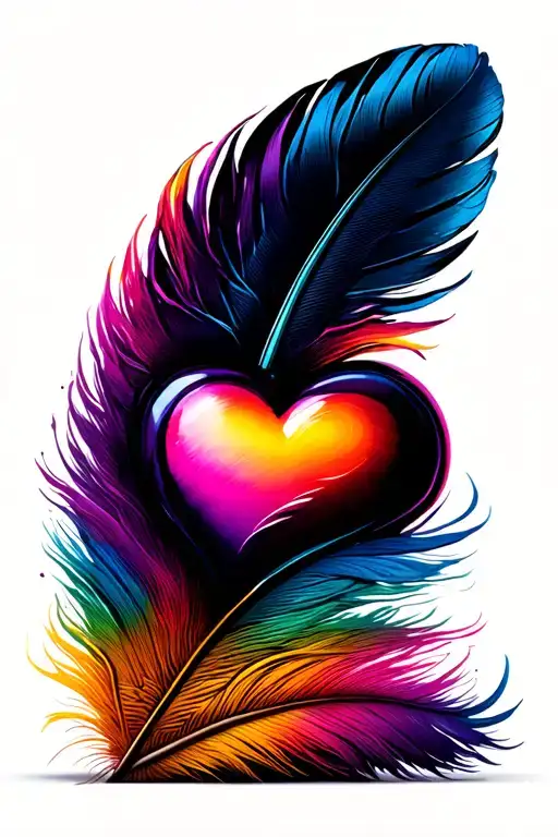 feather, rainbow, heart tattoo design idea