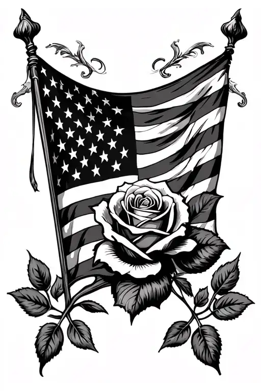 American flag and a rose tattoo design combining elements tattoo design idea