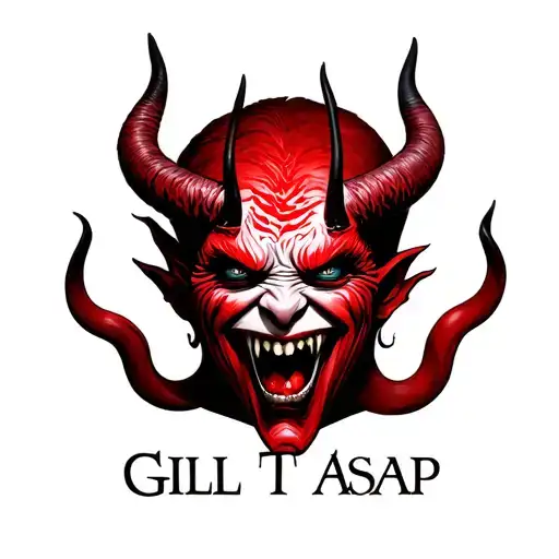 "Gill T ASAP" devil face surrounded tattoo design idea