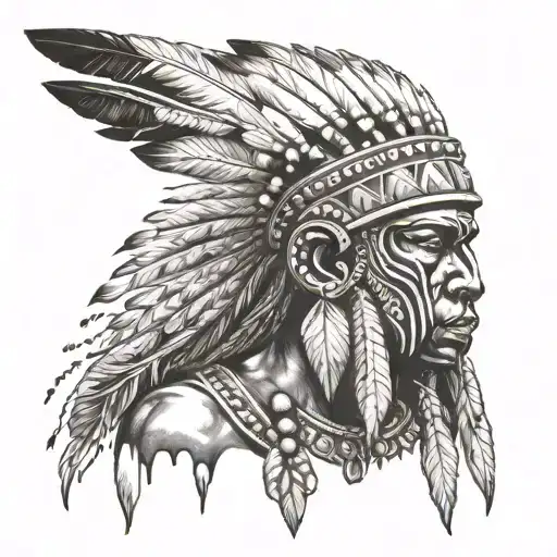 African Warrior With Native American headress tattoo design idea