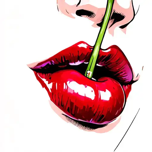 red lips seductivly bitting cherry tattoo design idea