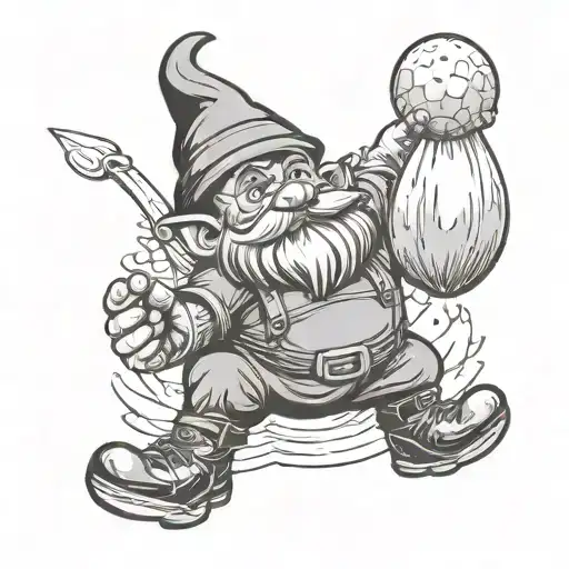 gnome with bowling ball and pins tattoo design idea