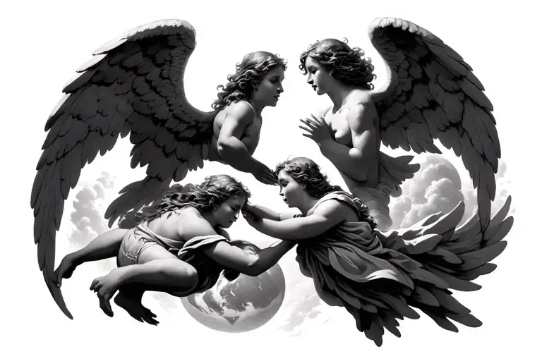 angels fighting in heaven then being expelled to earth tattoo design idea