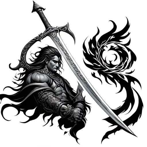karna and karma of warriors virtical sword tattoo design idea