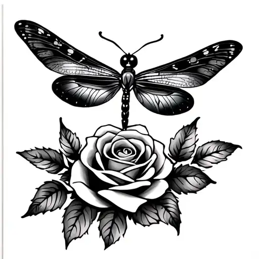 rose,dragonfly,and butterfly  tattoo design idea