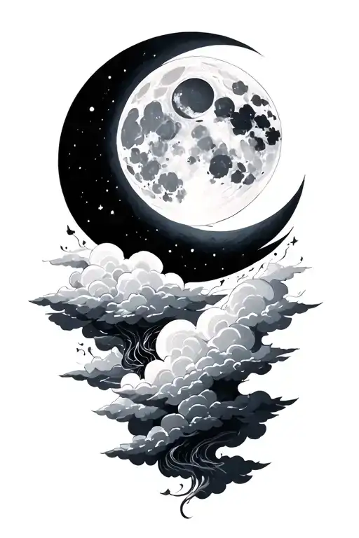 moon and clouds surrounding tattoo design idea