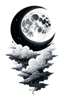 moon and clouds surrounding tattoo design idea