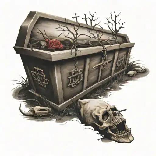 Coffin graveyard scene tattoo design idea