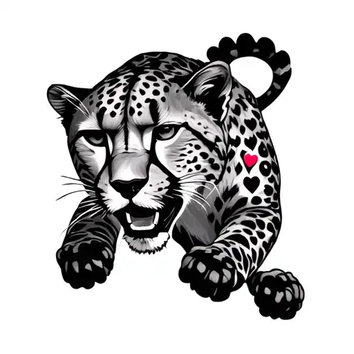 American traditional panther chasing cheetah with heart spots tattoo design idea