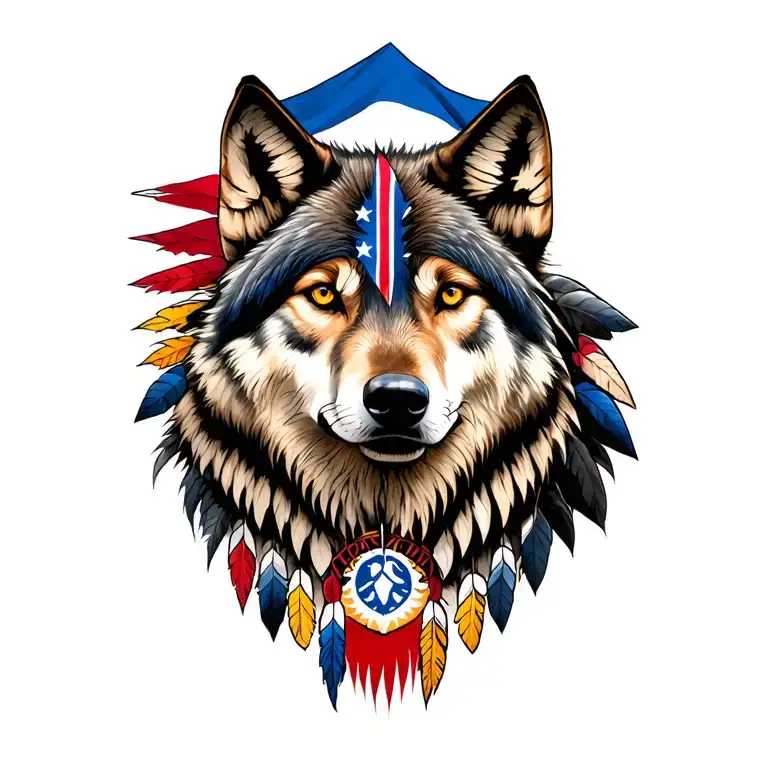 Wolf, Native American,Puerto rico flag tattoo design idea