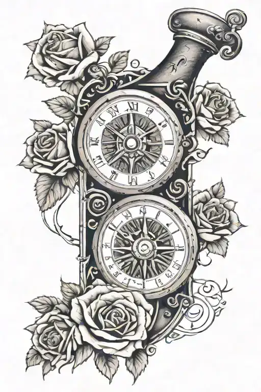 a full tattoo sleeve on the left arm with roses ace of spades time clock and compass  tattoo design idea