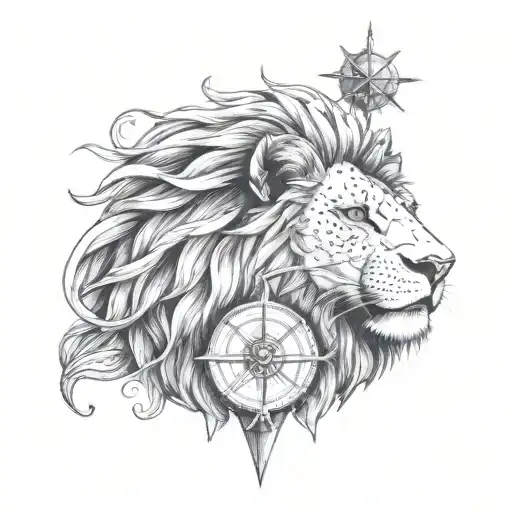 Karabo and a Lion head with compass tattoo design idea