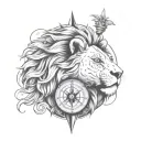 Karabo and a Lion head with compass tattoo design idea
