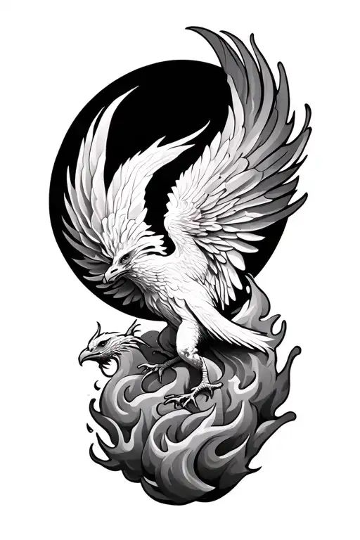 Phoenix rising from flames engulfing tattoo design idea