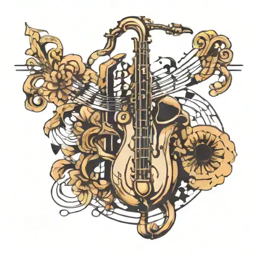 cross, affinity, music notes, Saxophone wrapped tattoo design idea