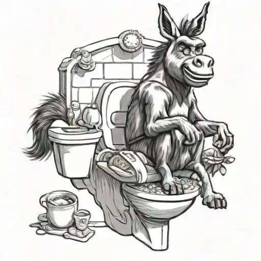 epic donkey from shrek siting on a toilet tattoo design idea