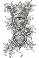crown hearts intertwined with flowers tattoo design idea