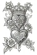 crown hearts intertwined with flowers tattoo design idea