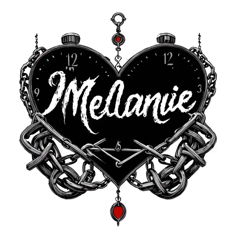 "Mélanie" Clock Heart Chains tattoo design idea