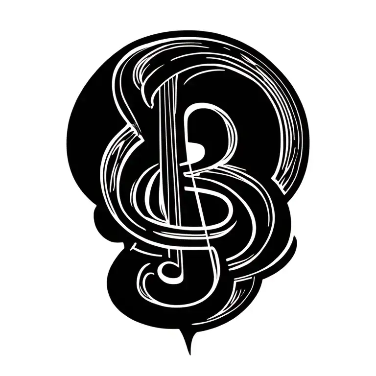 musical letter B 3D representation tattoo design idea
