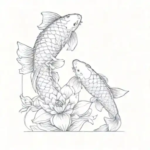 koi fish and lotus flower blooming tattoo design idea