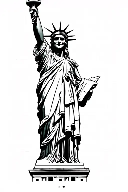 statue of liberty with a joker smile like graffetti realistci tattoo design idea