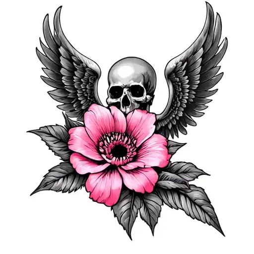 Death metal, sex, bdsm, sexy, edgy, flower, pink, mower, false, wings, despair tattoo design idea