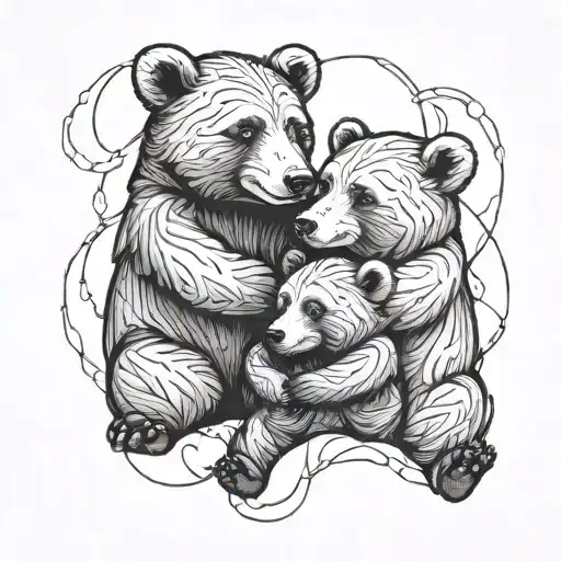 three bears cuddling one bigger and one smallest tattoo design idea